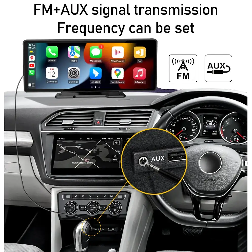 Voiture universelle 10,26’’ intelligente 4K 360 ° Caméra de tableau de bord DVR pour voiture rotative sans fil CarPlay