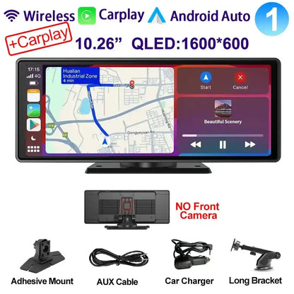 Voiture universelle 10,26’’ intelligente 4K 360 ° Caméra de tableau de bord DVR pour voiture rotative sans fil CarPlay