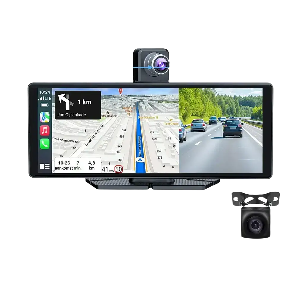 Voiture universelle 10,26’’ intelligente 4K 360 ° Caméra de tableau de bord DVR pour voiture rotative sans fil CarPlay