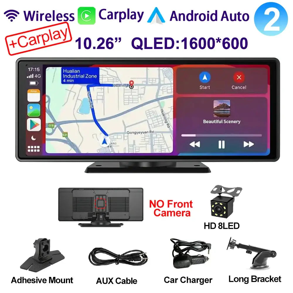 Voiture universelle 10,26’’ intelligente 4K 360 ° Caméra de tableau de bord DVR pour voiture rotative sans fil CarPlay