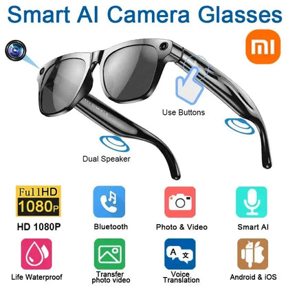 Lunettes intelligentes AI avec caméra HD 1080P, Bluetooth, double haut-parleur, étanches, traduction vocale, compatibles Android iOS