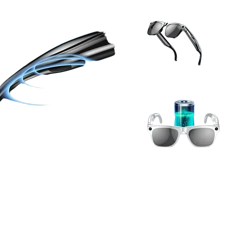 Lunettes intelligentes avec haut-parleurs avancés, poids léger 60g, batterie 260mAh longue durée, enregistrement perspective première personne