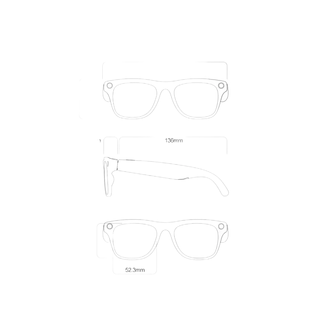 Schéma technique des dimensions précises de lunettes avec mesures en millimètres