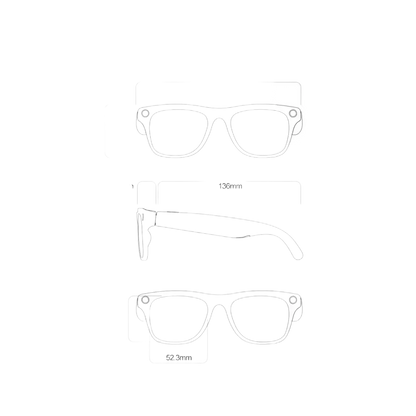 Schéma technique des dimensions précises de lunettes avec mesures en millimètres