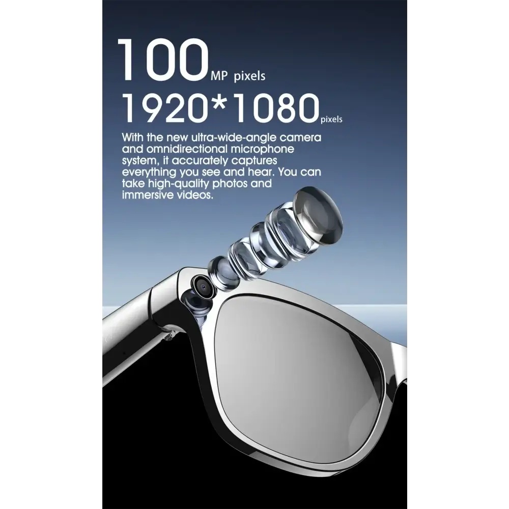 Lunettes high-tech avec caméra ultra grand-angle 100 MP et microphone omnidirectionnel pour photos et vidéos