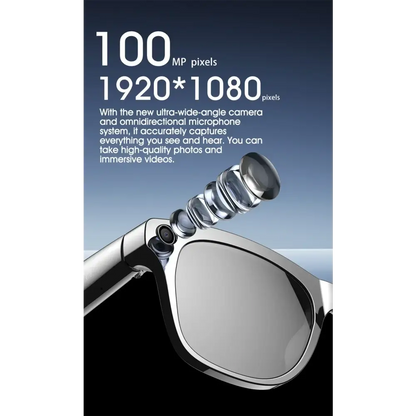Lunettes high-tech avec caméra ultra grand-angle 100 MP et microphone omnidirectionnel pour photos et vidéos