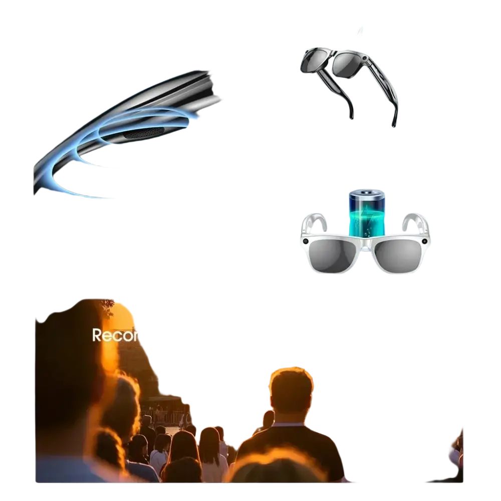Lunettes intelligentes légères 60g avec haut-parleurs avancés, batterie 260mAh, enregistrement à la première personne
