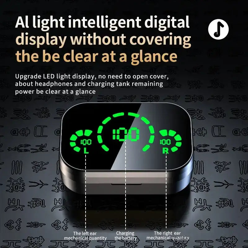 YD03 Wireless Bluetooth-compatible Headset TWS Large Screen Smart Digital Display In Ear Breathing Light - ecouteur