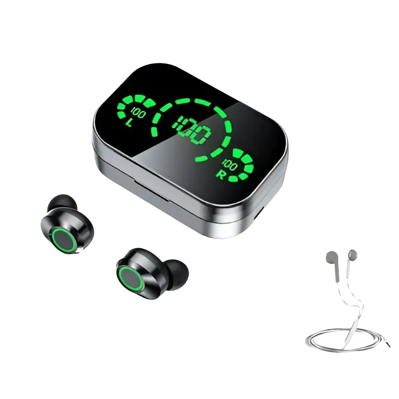 YD03 Wireless Bluetooth-compatible Headset TWS Large Screen Smart Digital Display In Ear Breathing Light - Black set