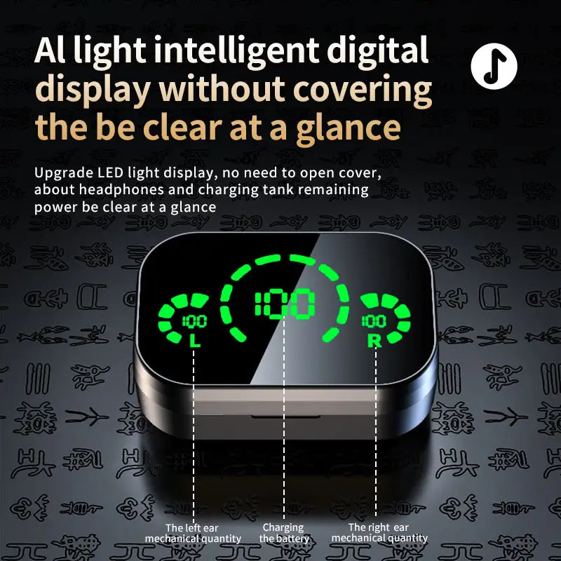 YD03 Wireless Bluetooth-compatible Headset TWS Large Screen Smart Digital Display In Ear Breathing Light - ecouteur